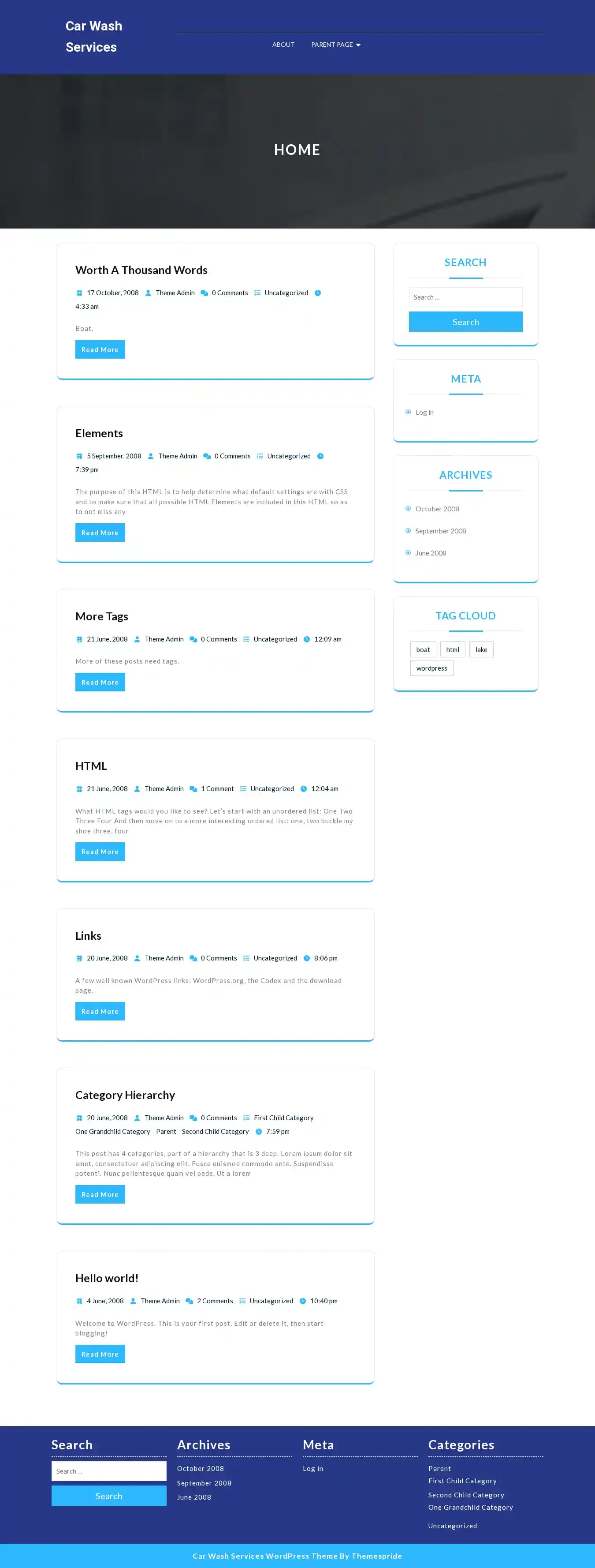 Car Wash Services home page on desktop