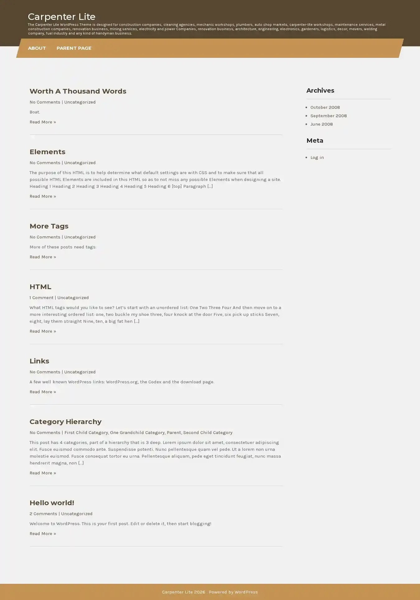 Carpenter Lite home page on desktop