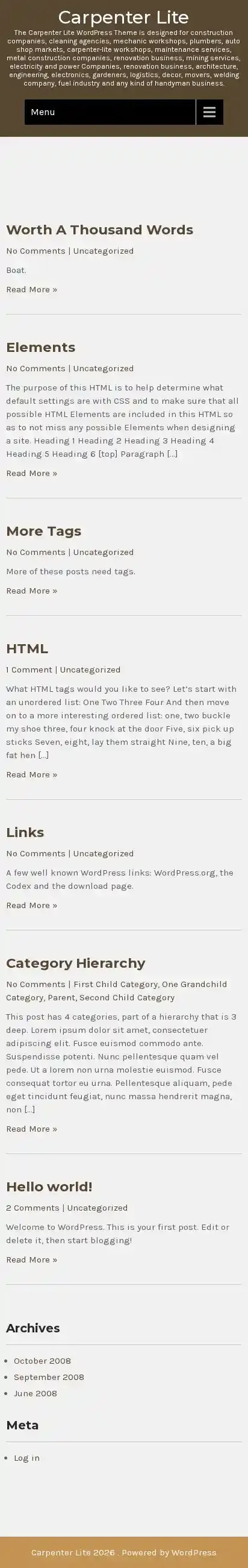 Carpenter Lite home page on mobile