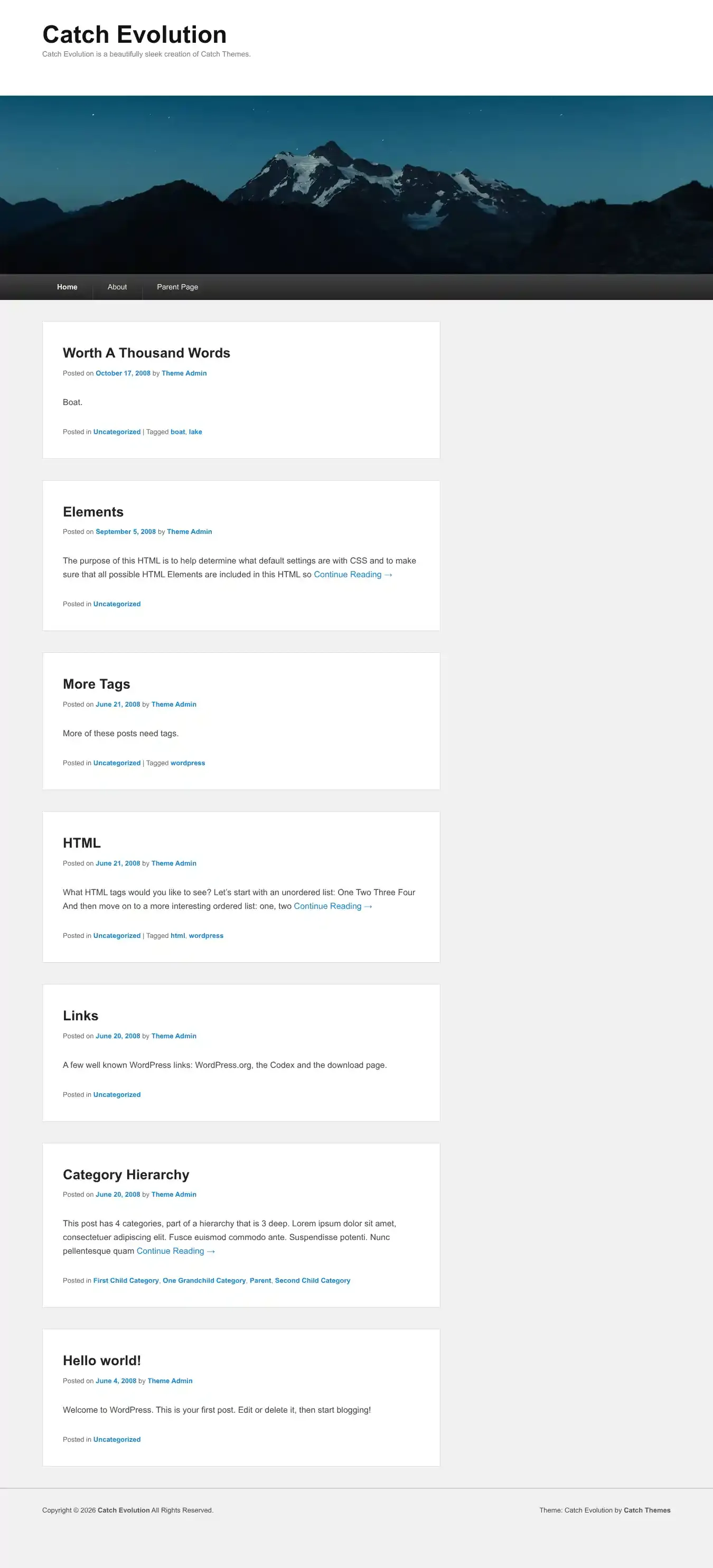 Catch Evolution home page on desktop