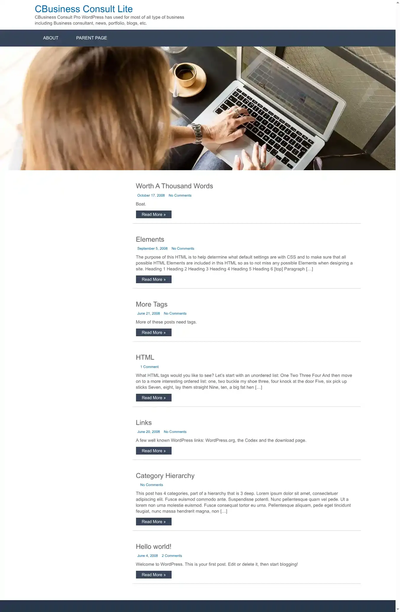 CBusiness Consult Lite home page on desktop