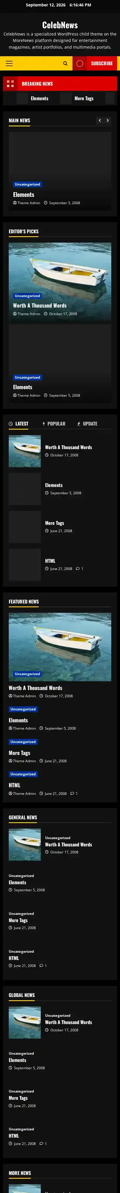 CelebNews home page on mobile