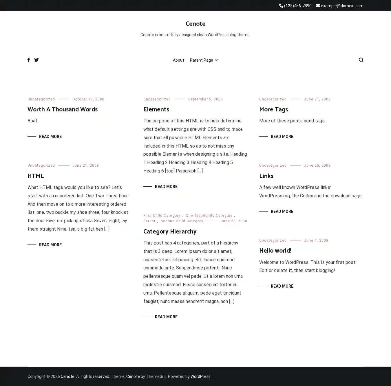 Cenote home page on desktop