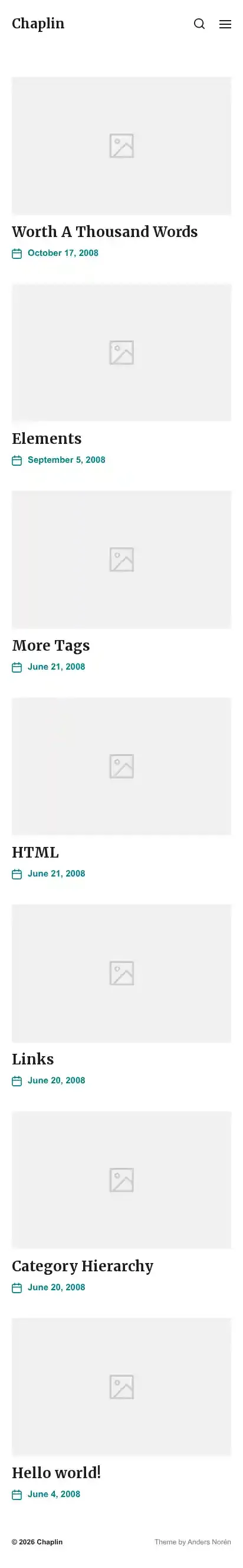 Chaplin home page on mobile