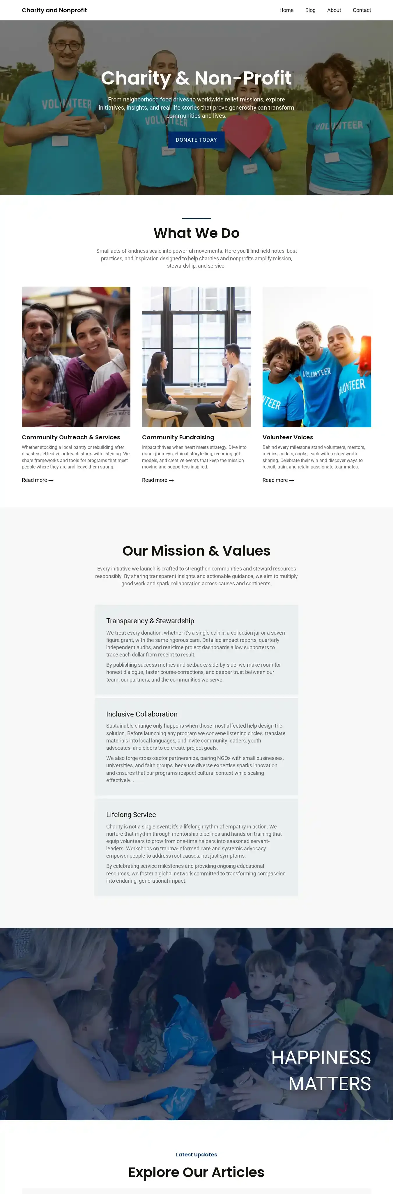Charity and Nonprofit home page on desktop