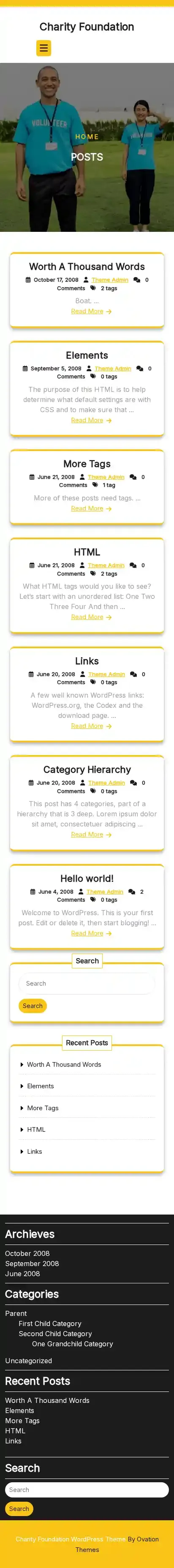 Charity Foundation home page on mobile