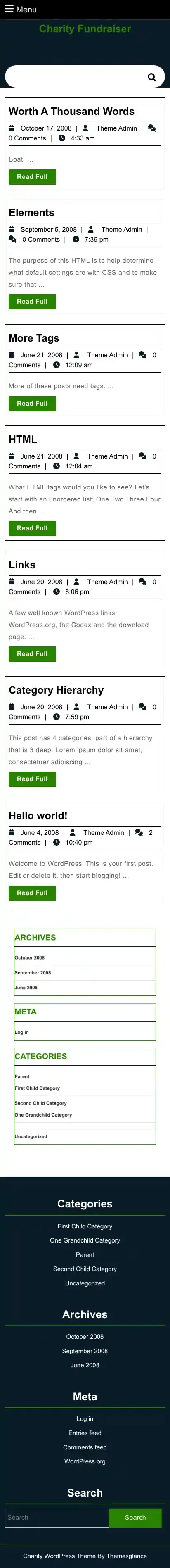 Charity Fundraiser home page on mobile