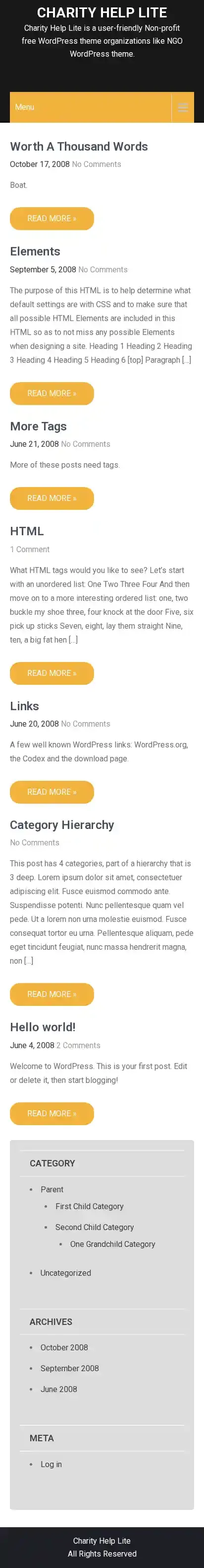 Charity Help Lite home page on mobile