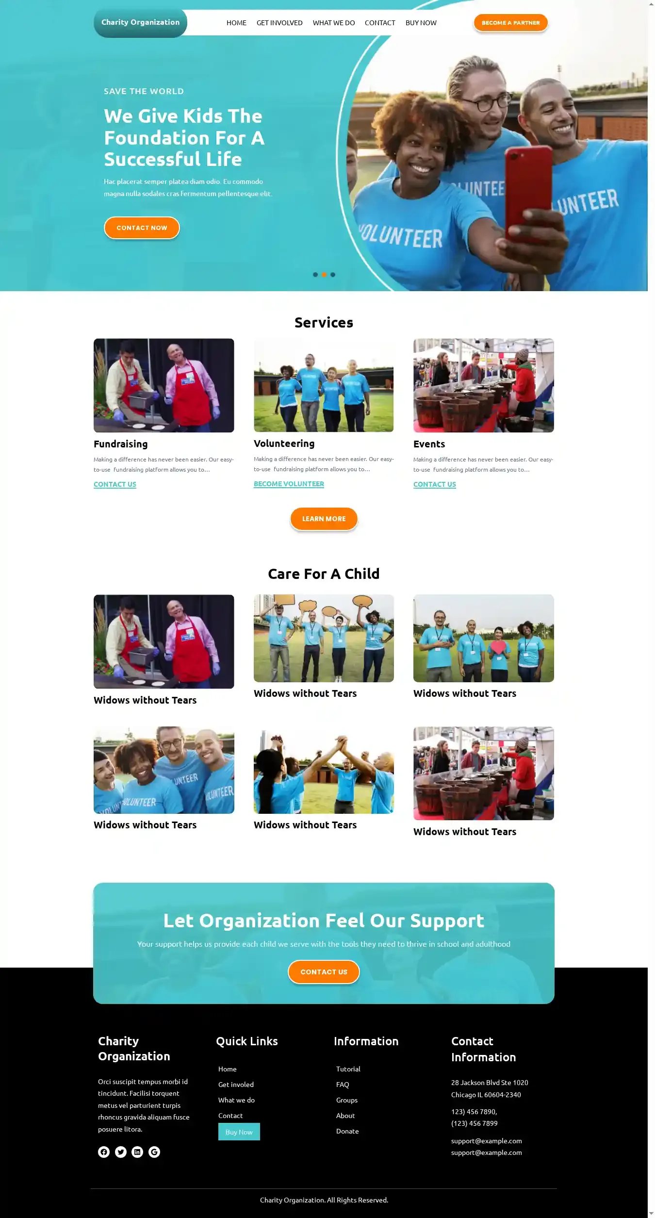 Charity Organization home page on desktop