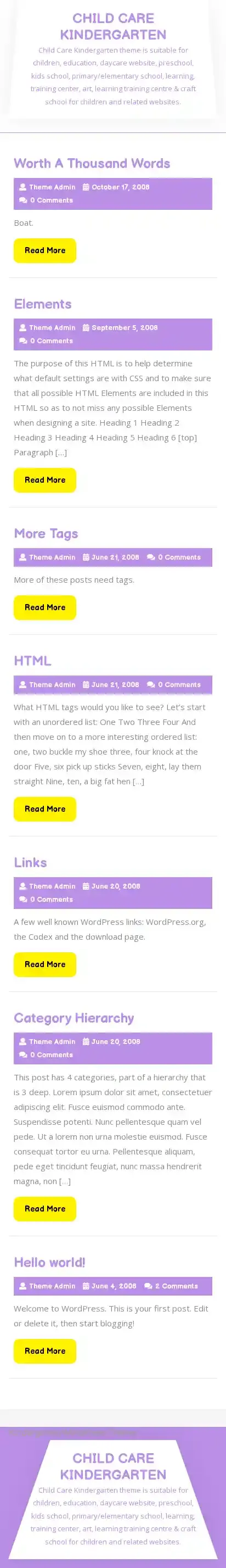 Child Care Kindergarten home page on mobile