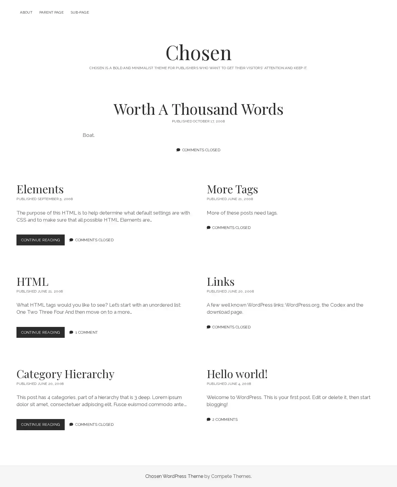 Chosen home page on desktop
