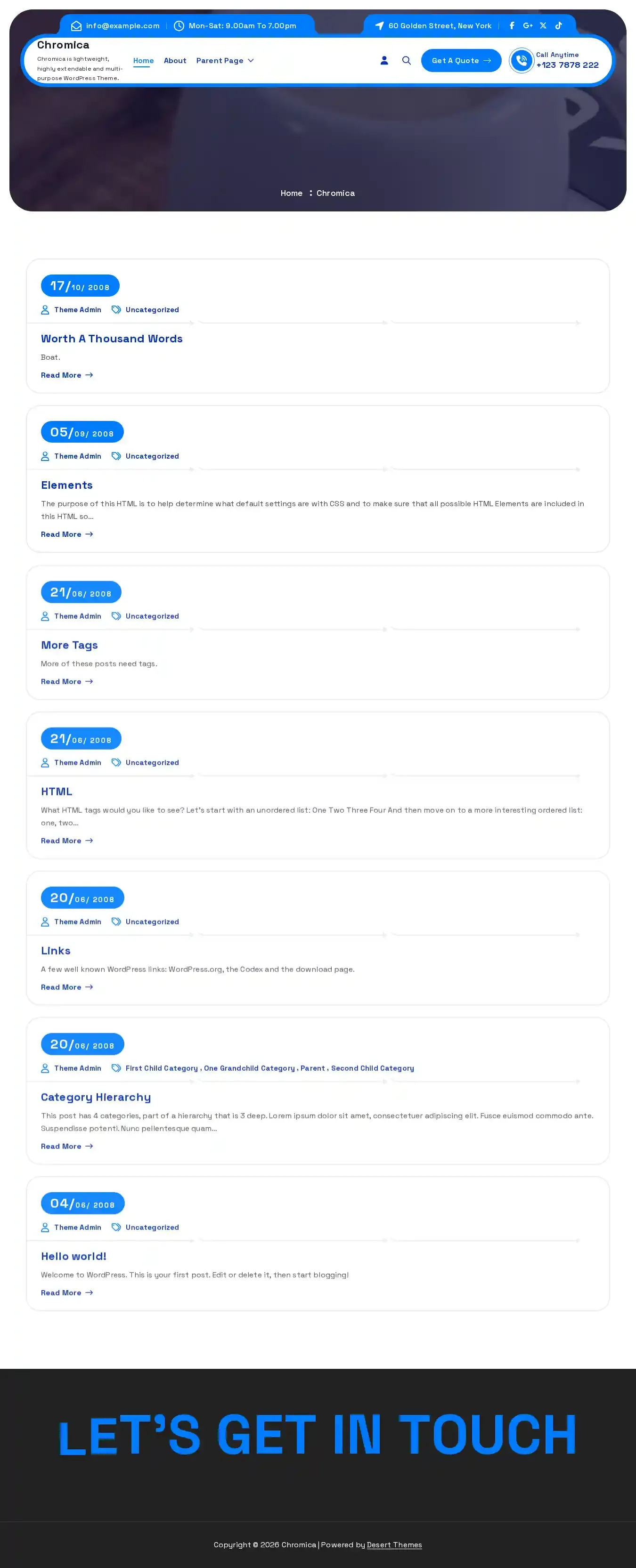 Chromica home page on desktop