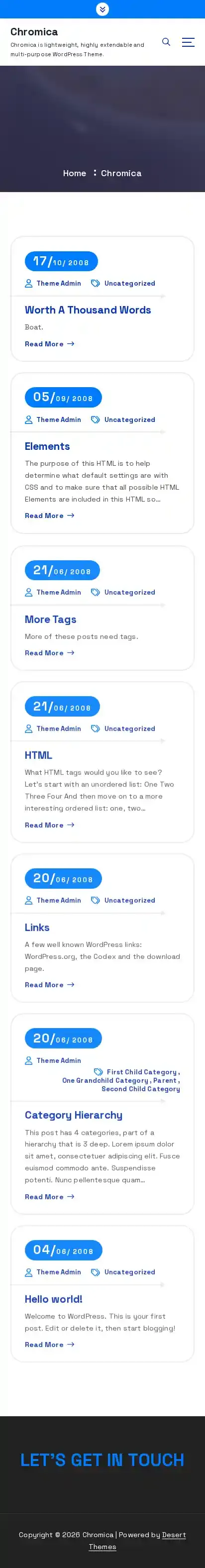 Chromica home page on mobile