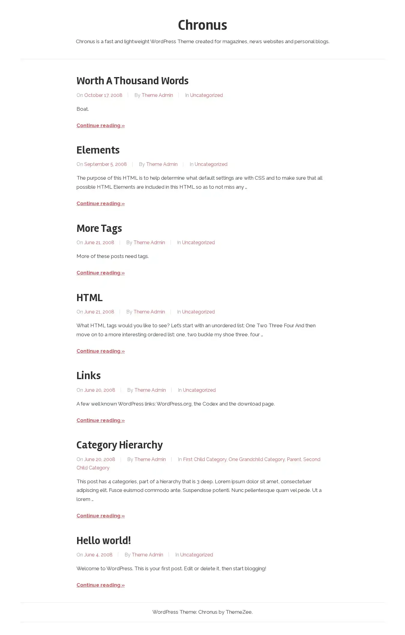 Chronus home page on desktop