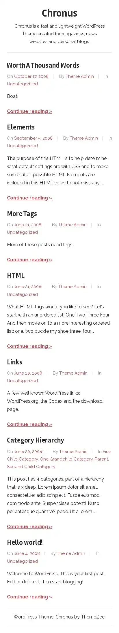 Chronus home page on mobile