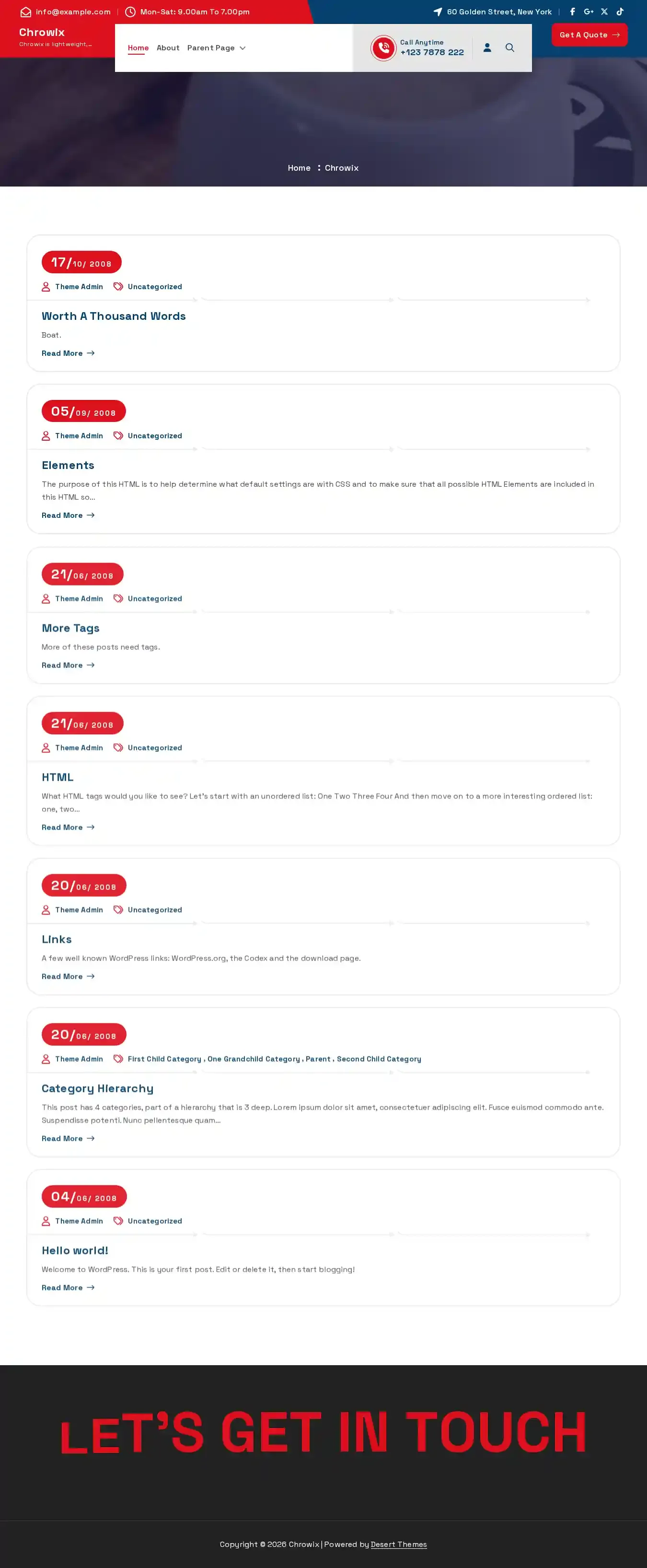 Chrowix home page on desktop