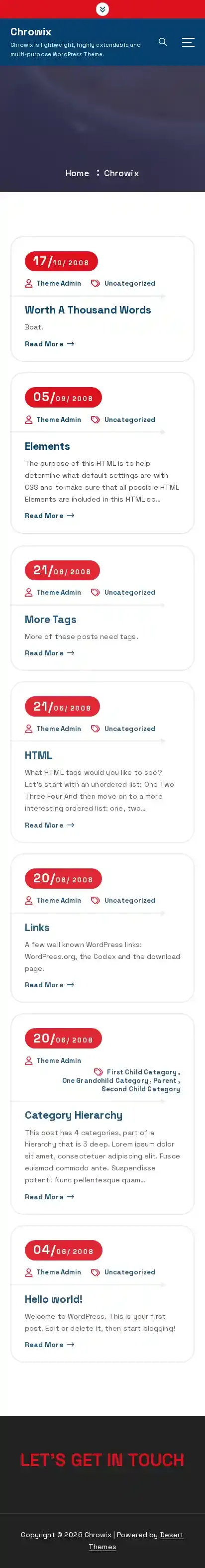 Chrowix home page on mobile