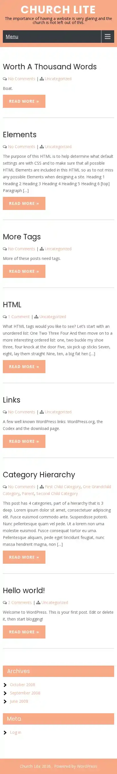 Church Lite home page on mobile