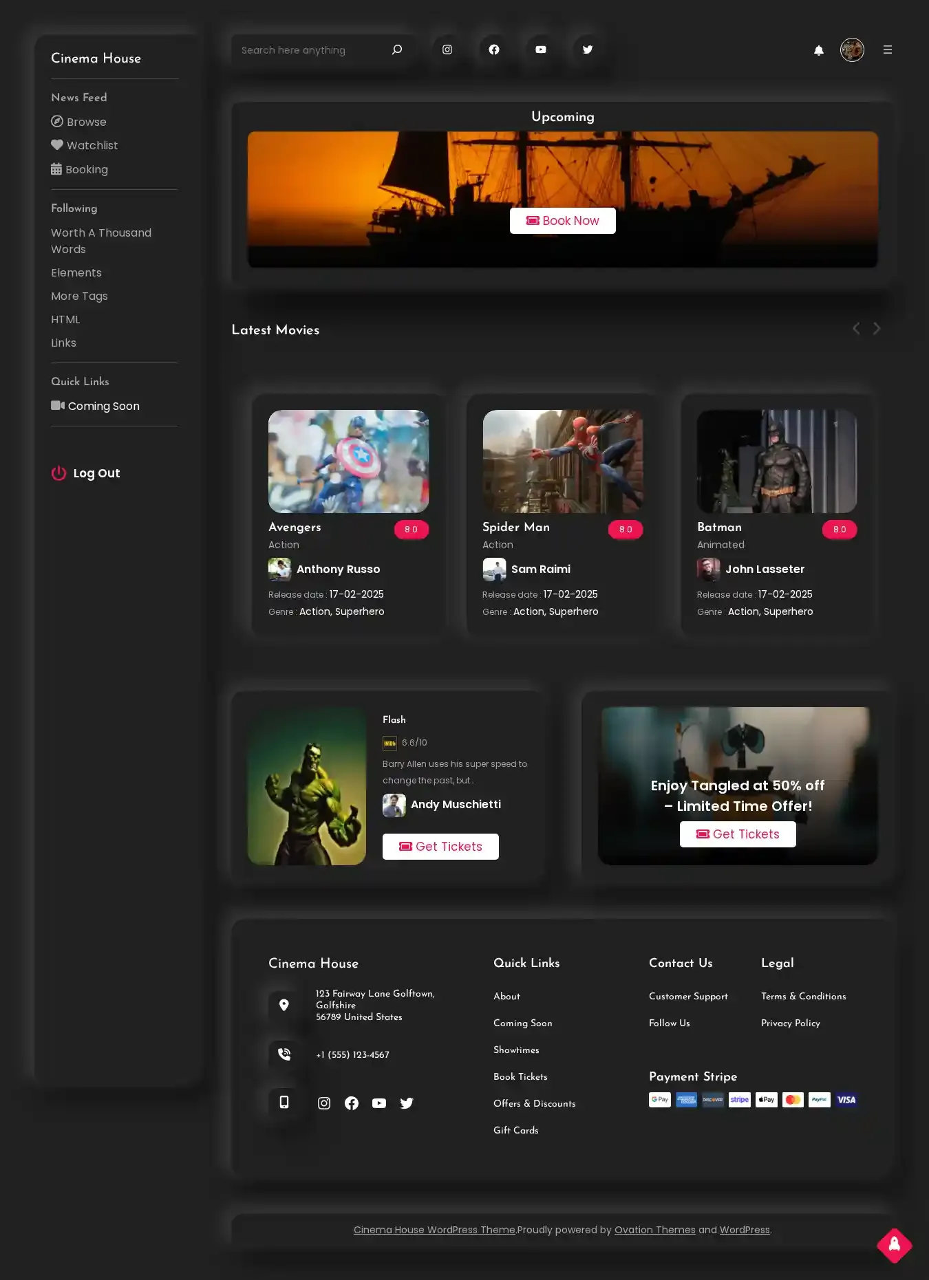 Cinema House home page on desktop