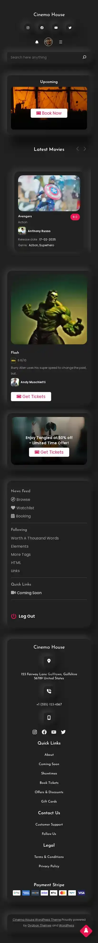 Cinema House home page on mobile