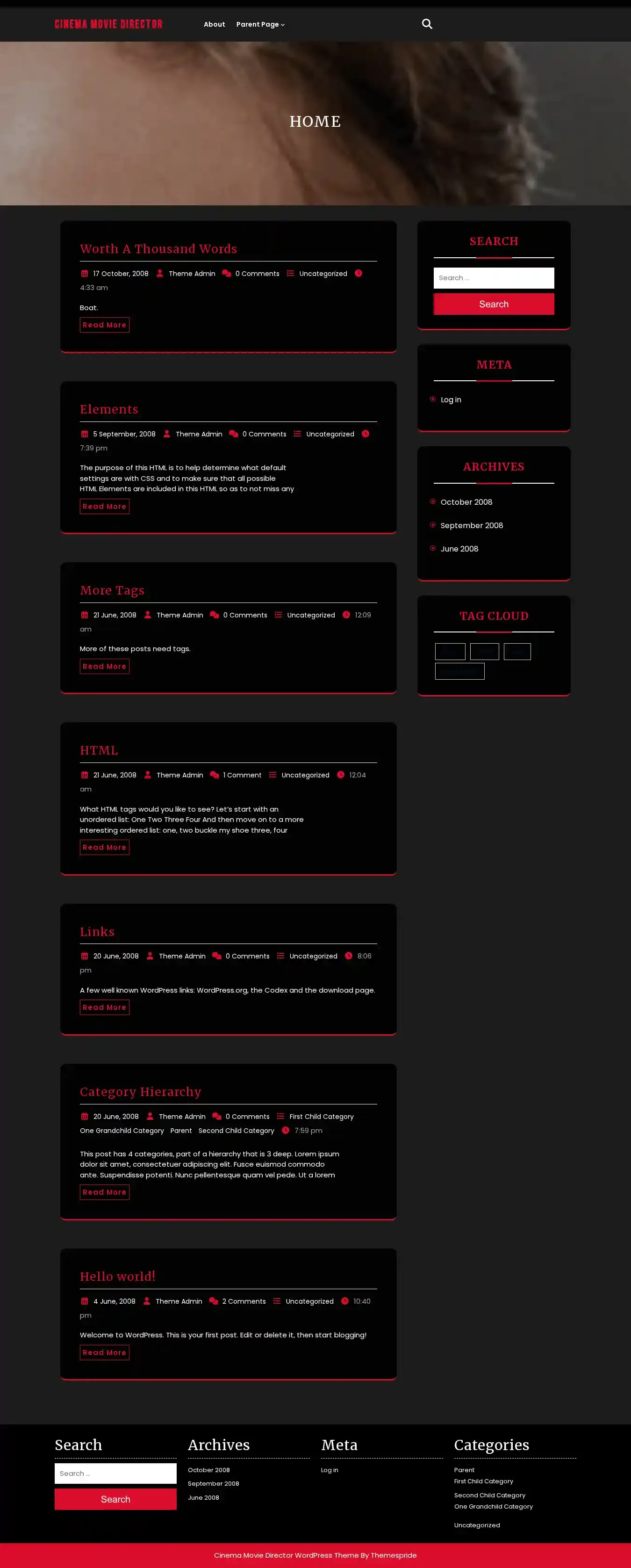 Cinema Movie Director home page on desktop