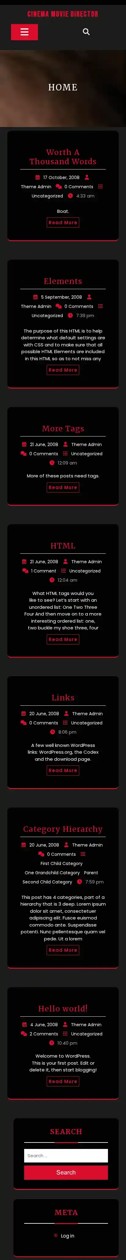 Cinema Movie Director home page on mobile