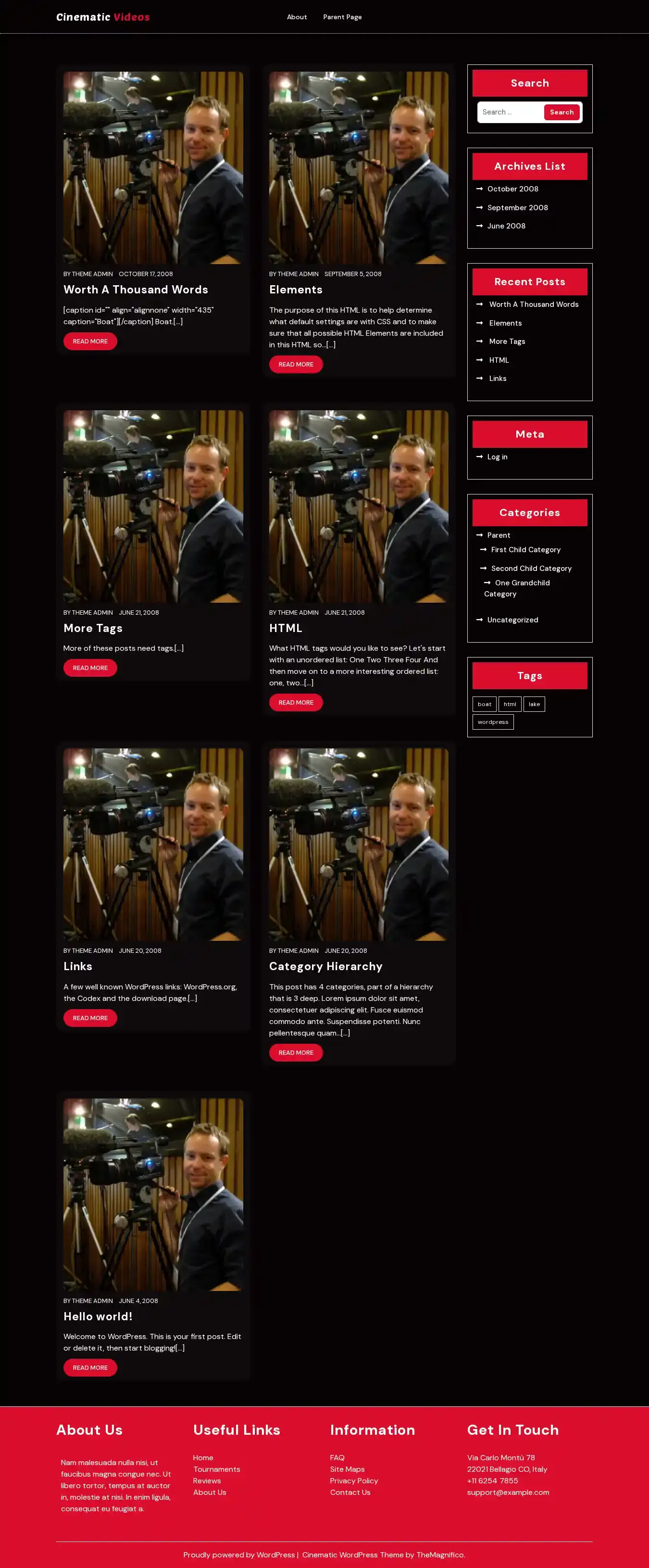 Cinematic Videos home page on desktop