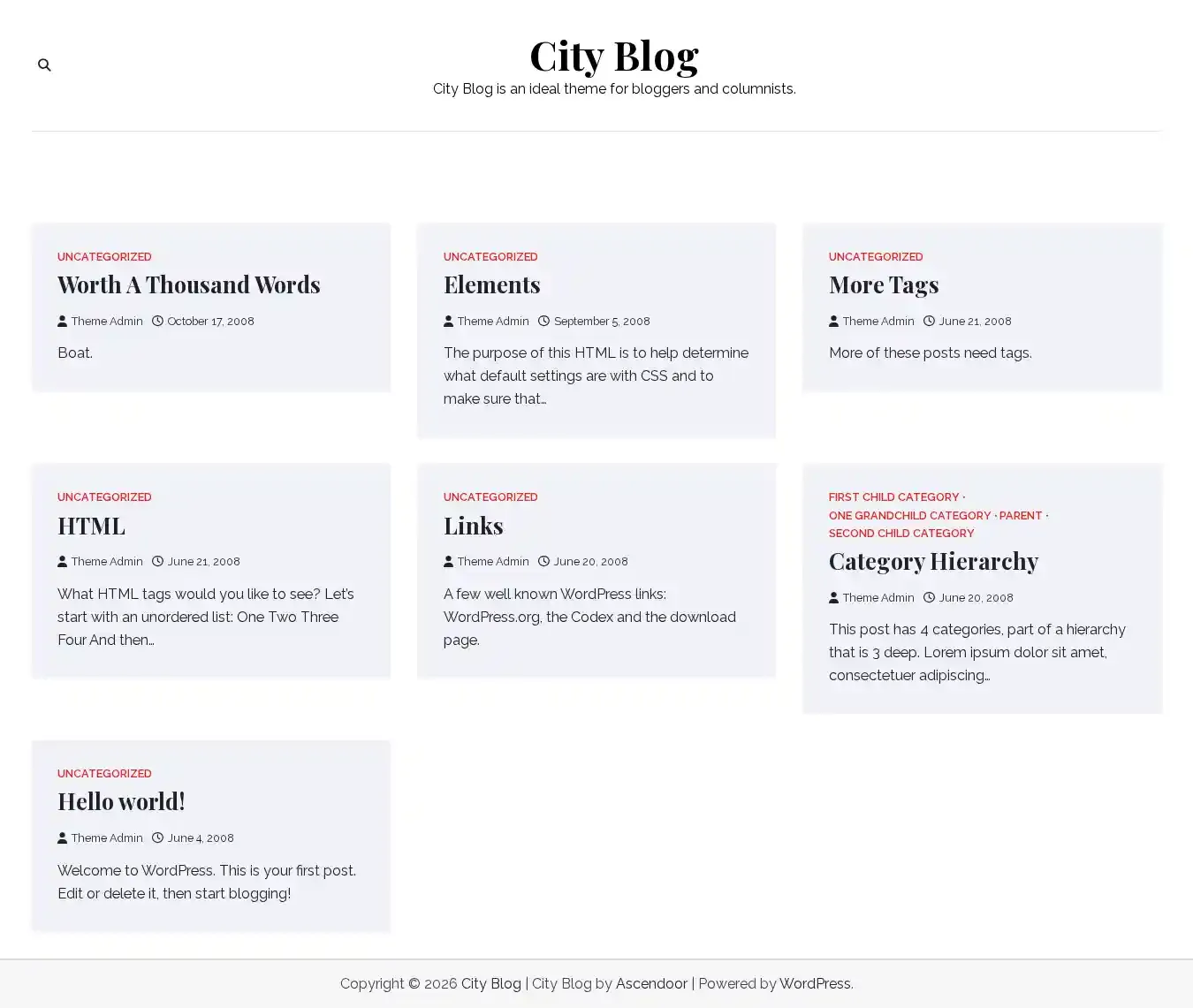City Blog home page on desktop