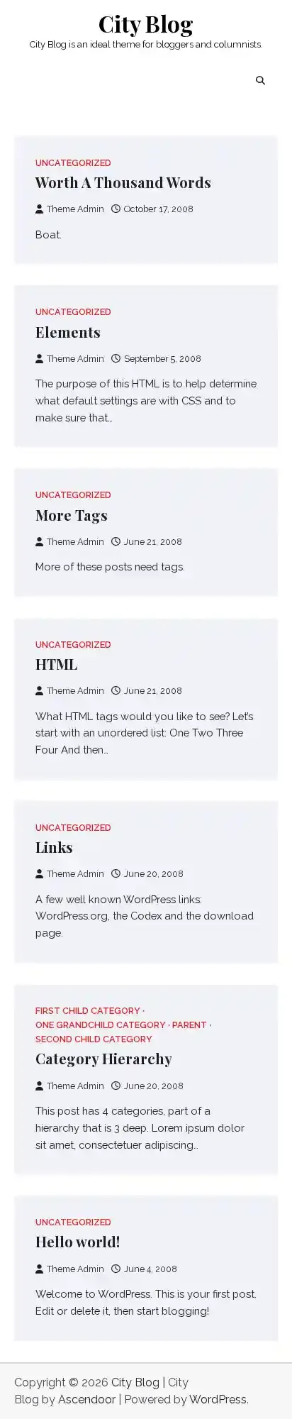 City Blog home page on mobile
