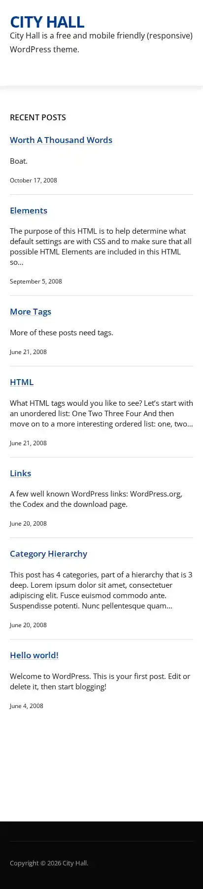 City Hall home page on mobile