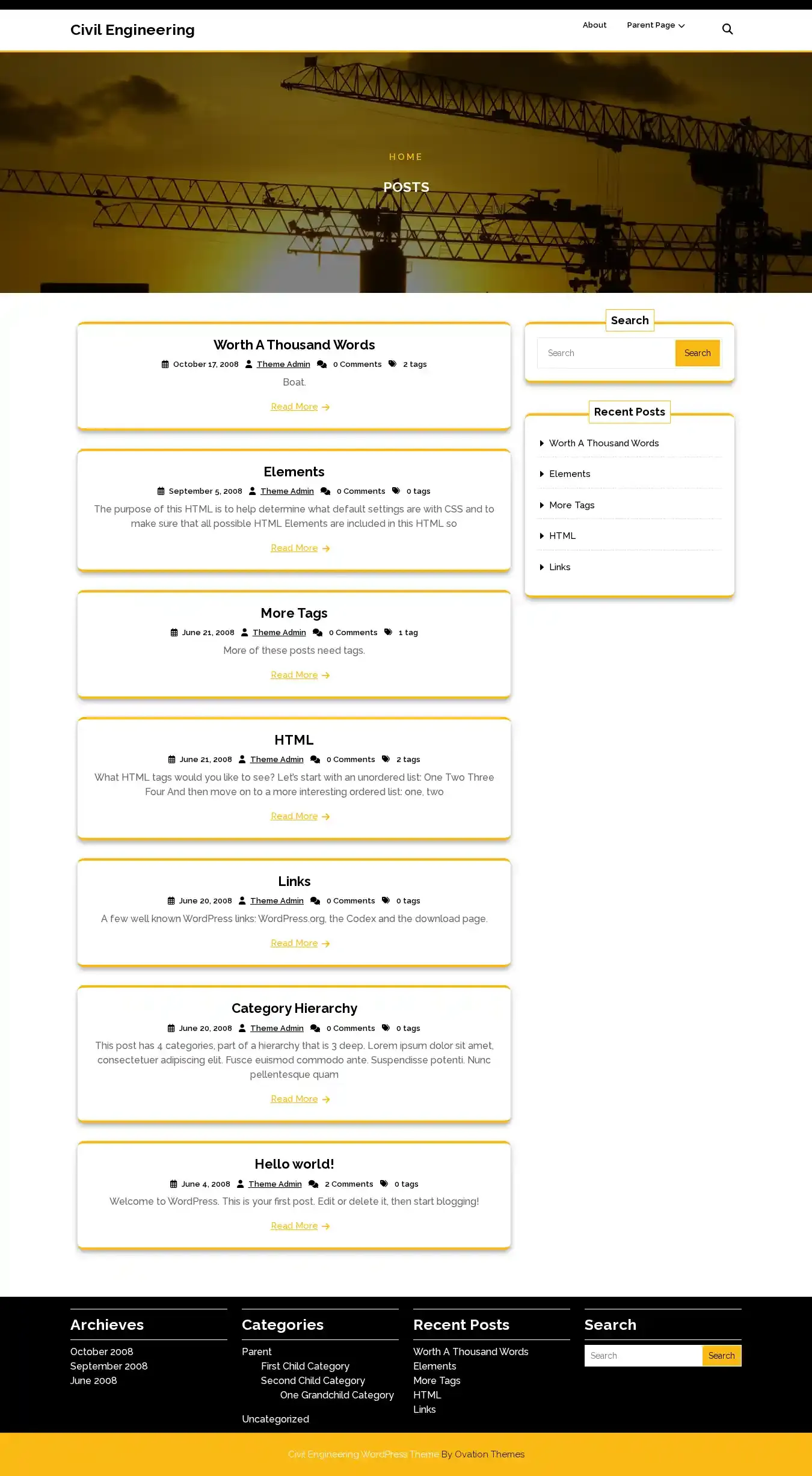 Civil Engineering home page on desktop