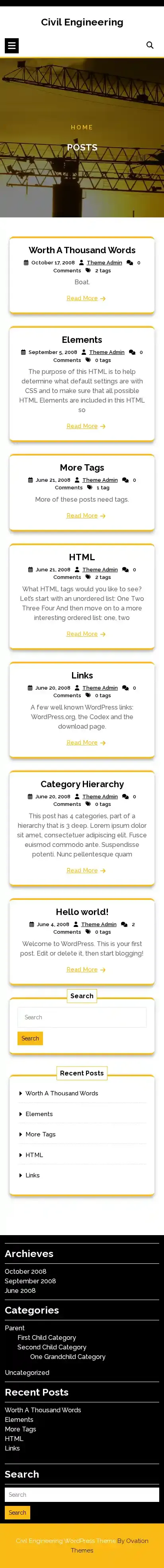 Civil Engineering home page on mobile