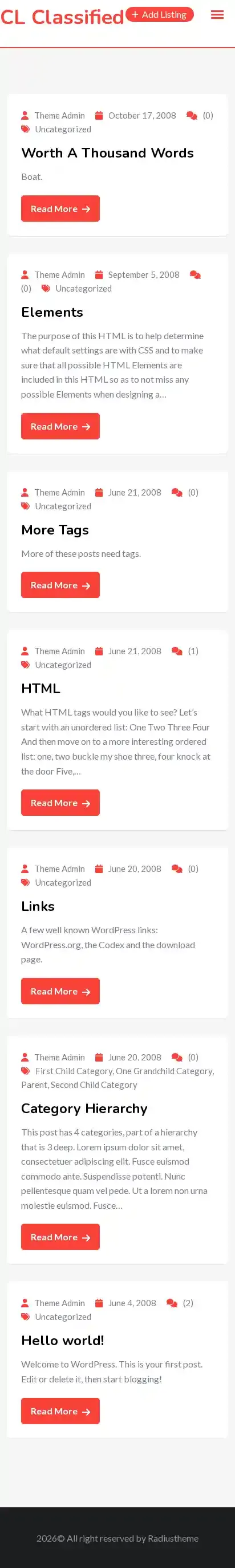 CL Classified home page on mobile