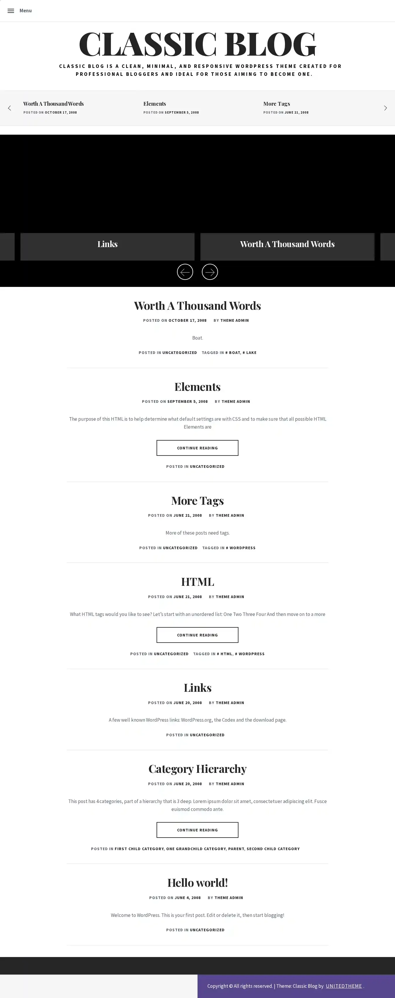 Classic Blog home page on desktop