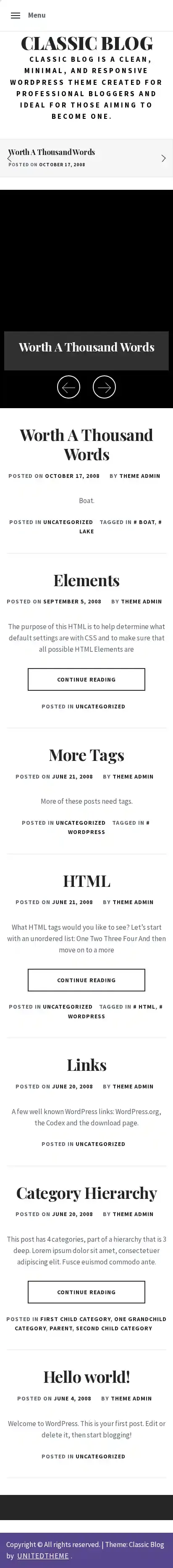 Classic Blog home page on mobile