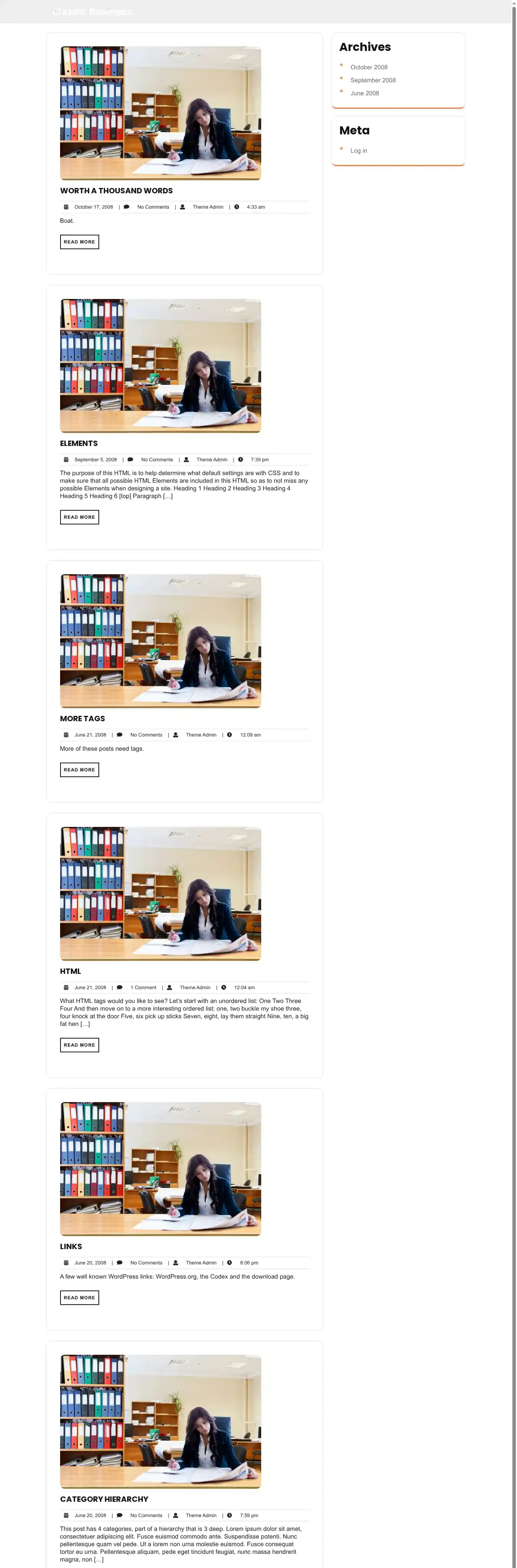 Classic Business home page on desktop
