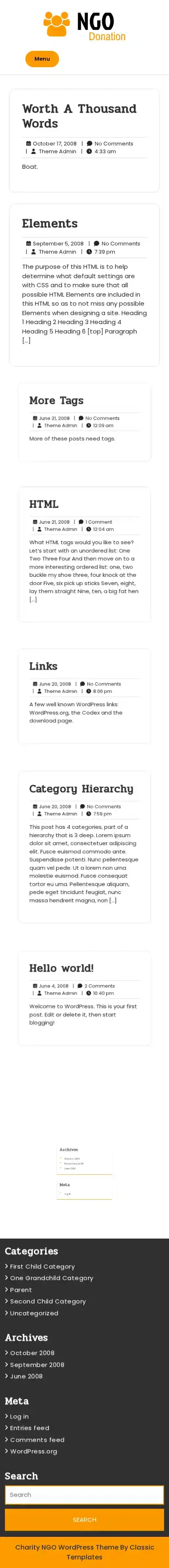 Classic Charity NGO home page on mobile