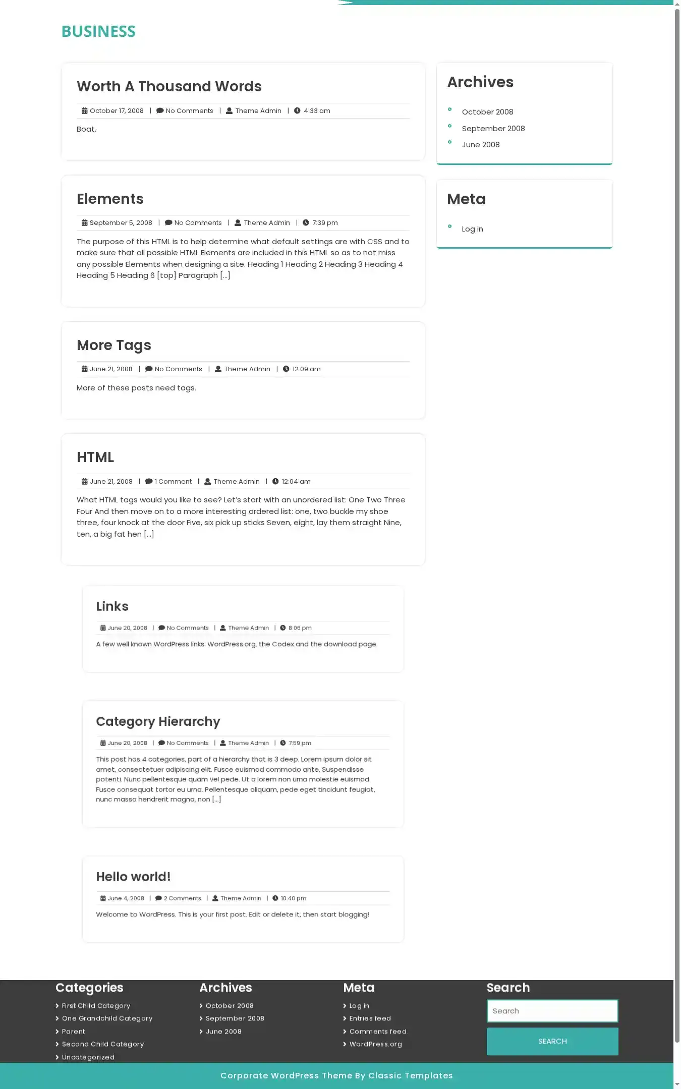 Classic Corporate home page on desktop