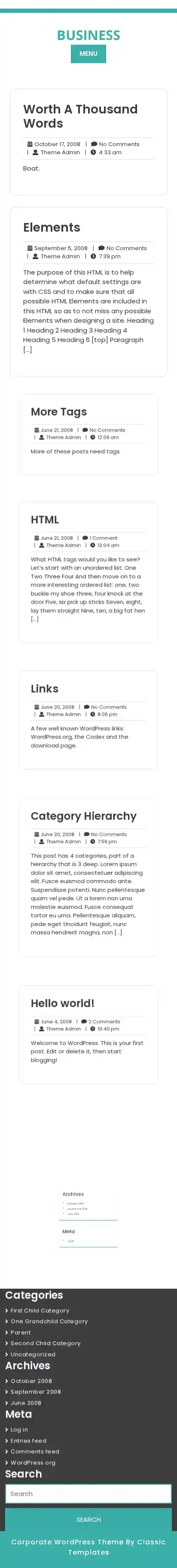 Classic Corporate home page on mobile