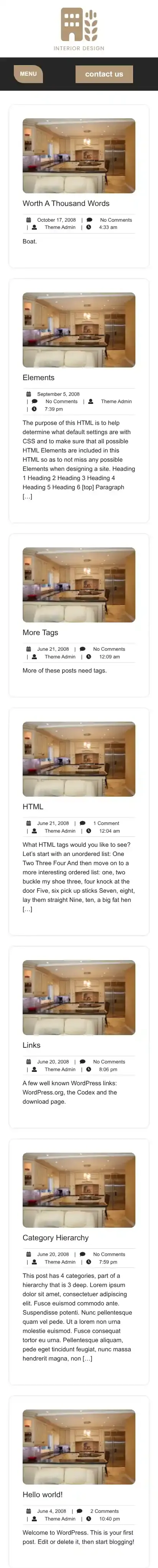 Classic Interior home page on mobile