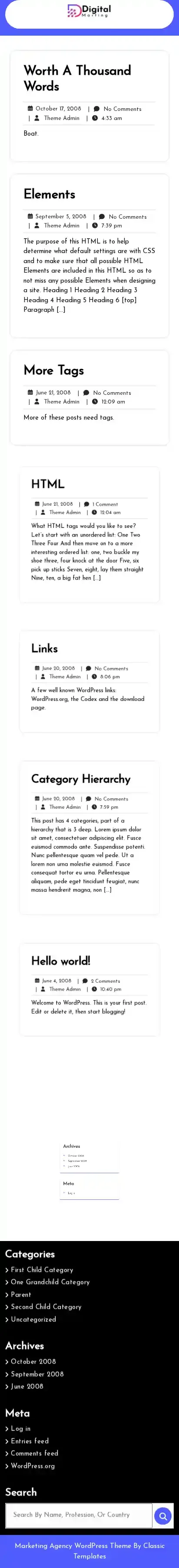 Classic Marketing Agency home page on mobile