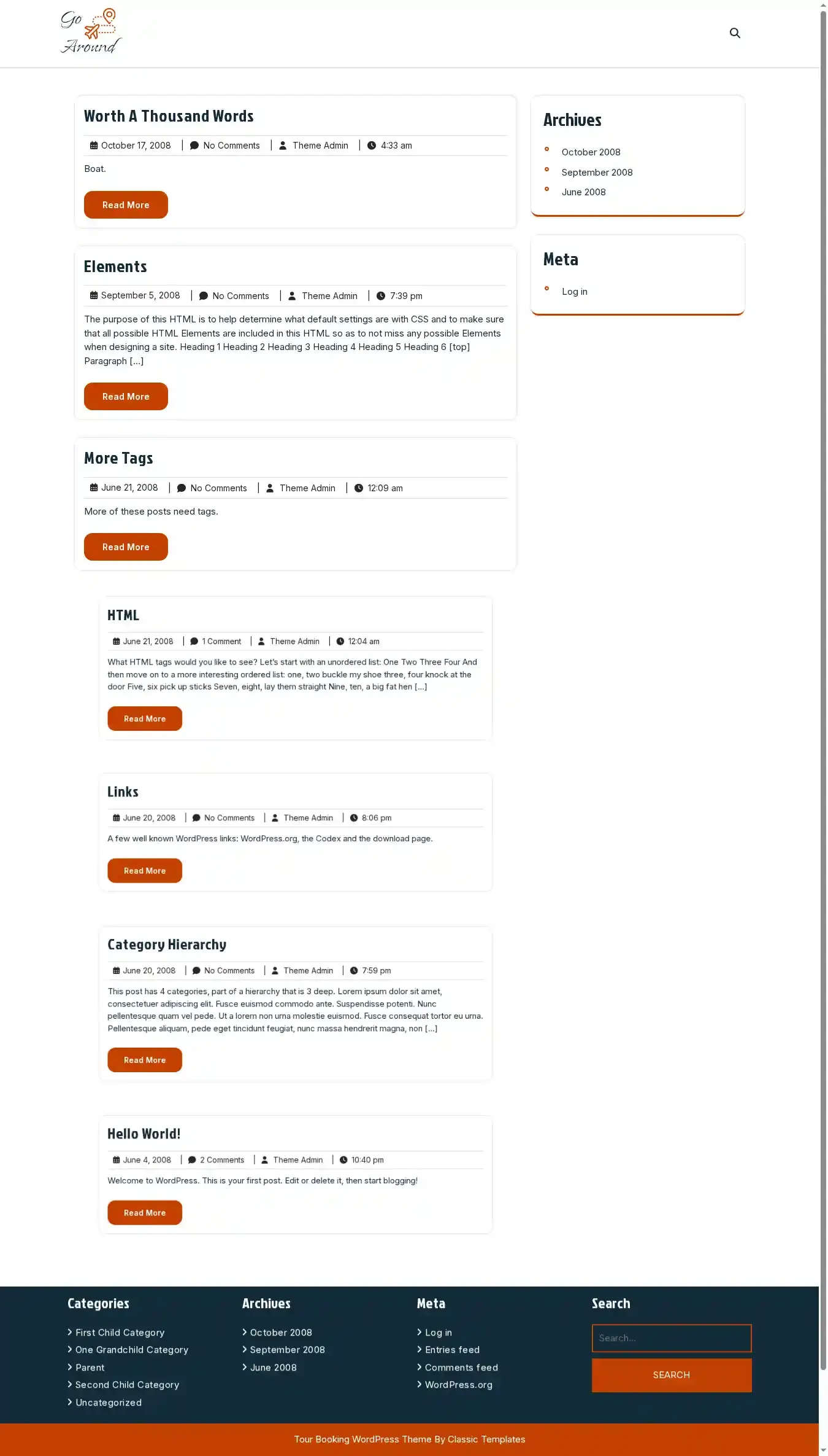 Classic Tour Booking home page on desktop