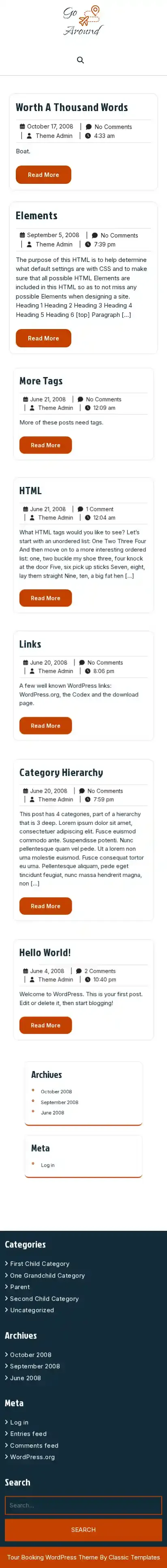 Classic Tour Booking home page on mobile