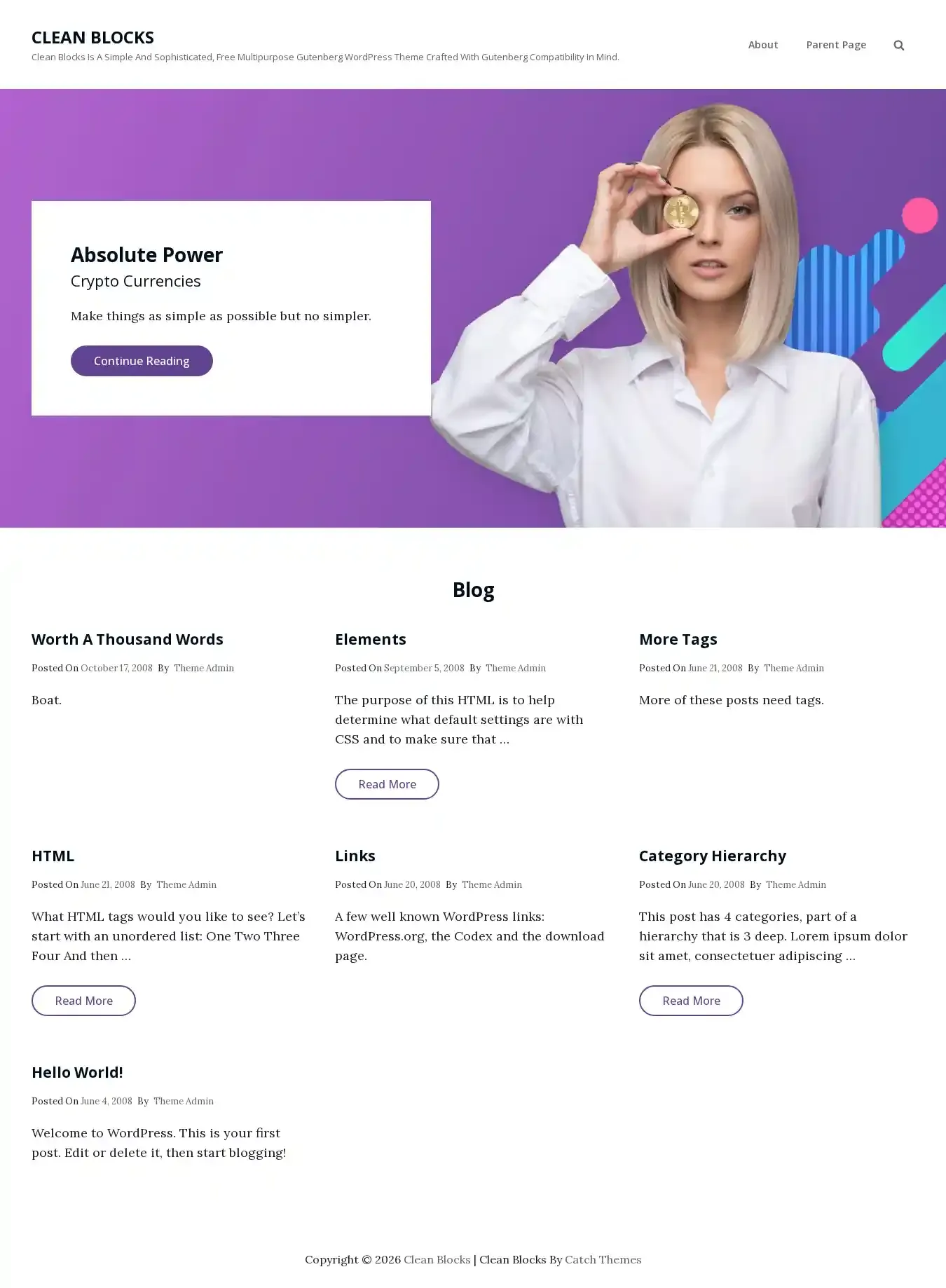 Clean Blocks home page on desktop