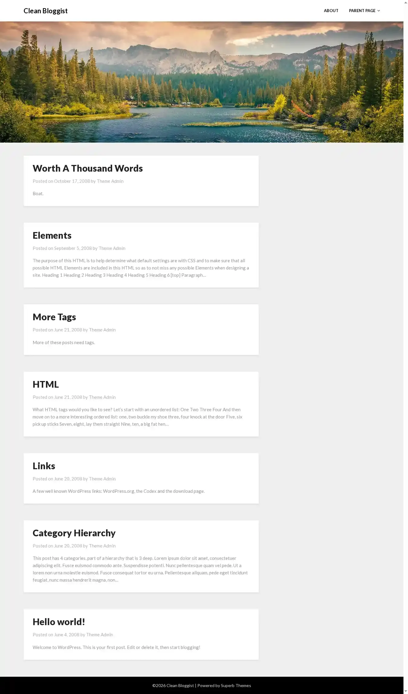 Clean Bloggist home page on desktop