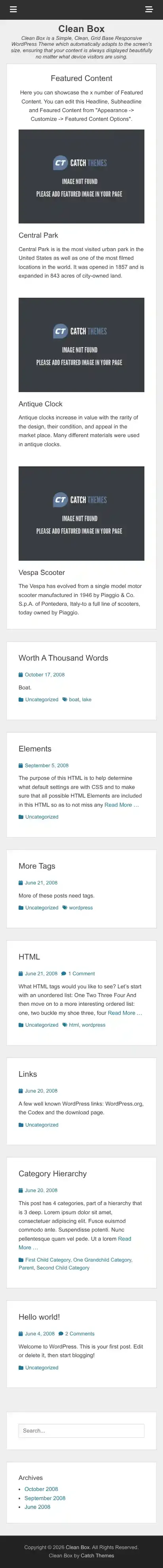 Clean Box home page on mobile