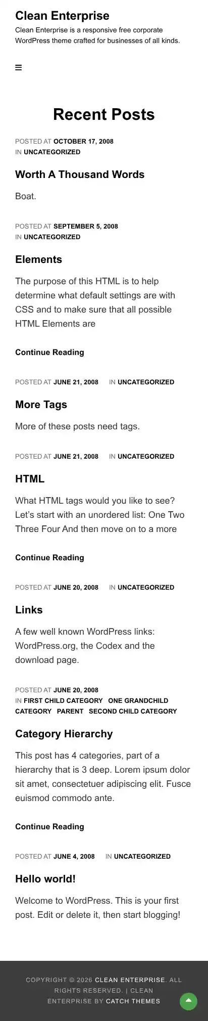 Clean Enterprise home page on mobile