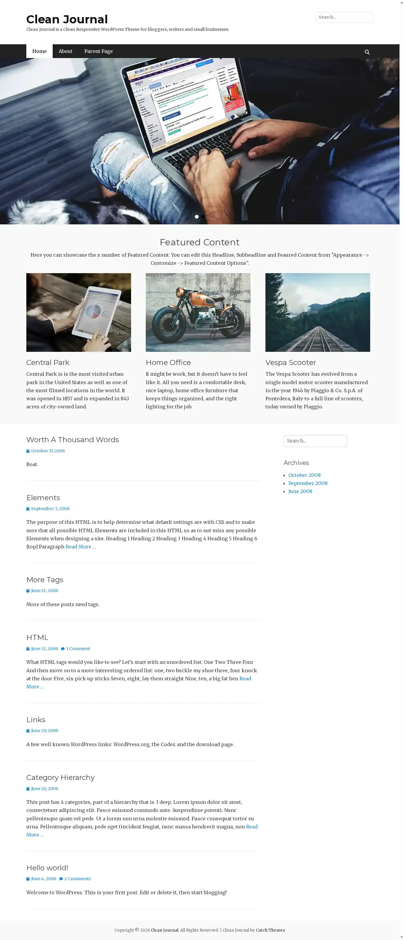 Clean Journal home page on desktop