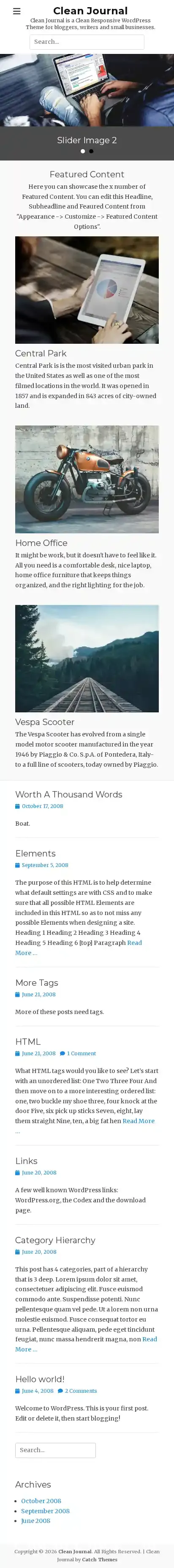 Clean Journal home page on mobile