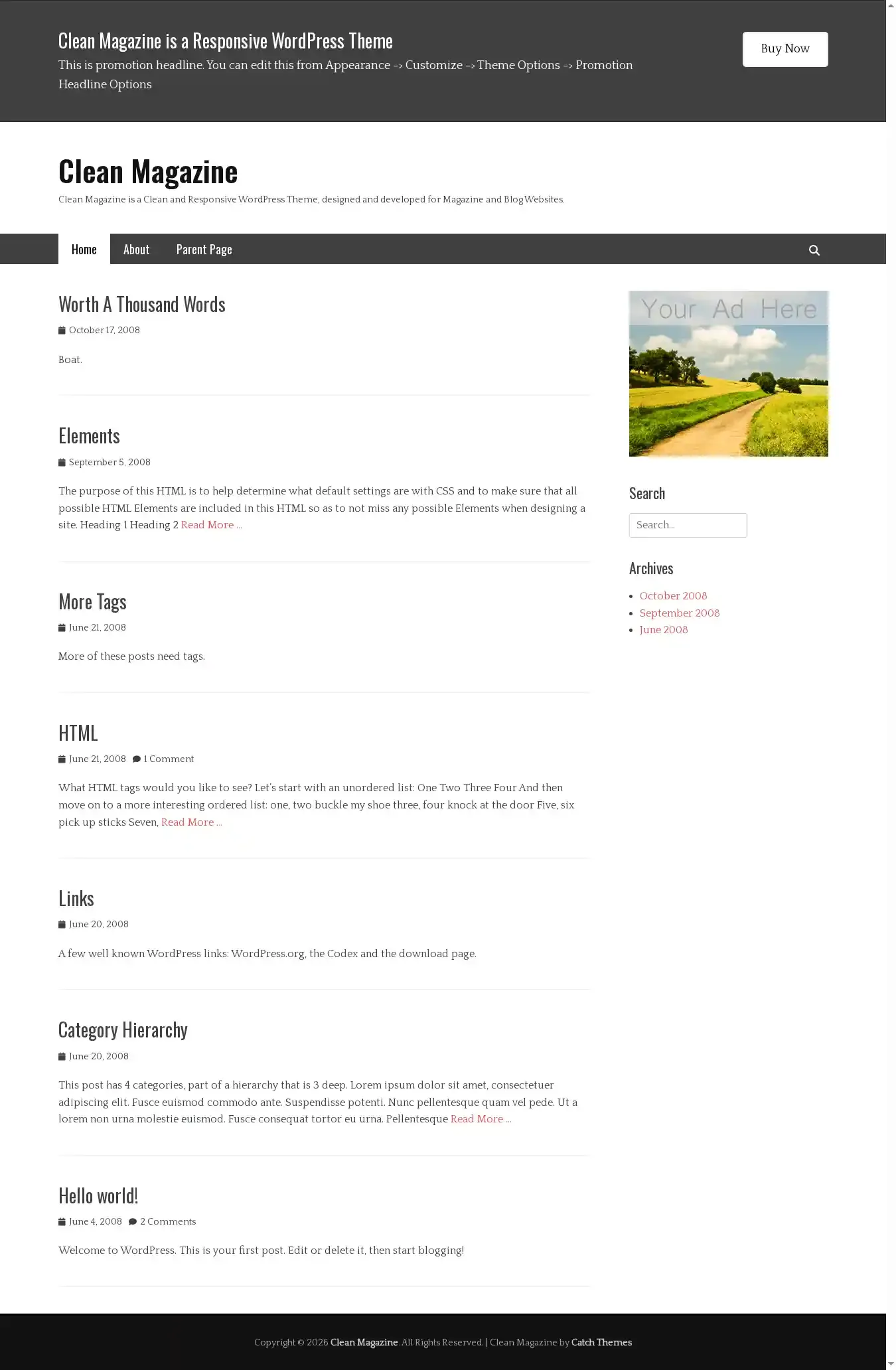 Clean Magazine home page on desktop